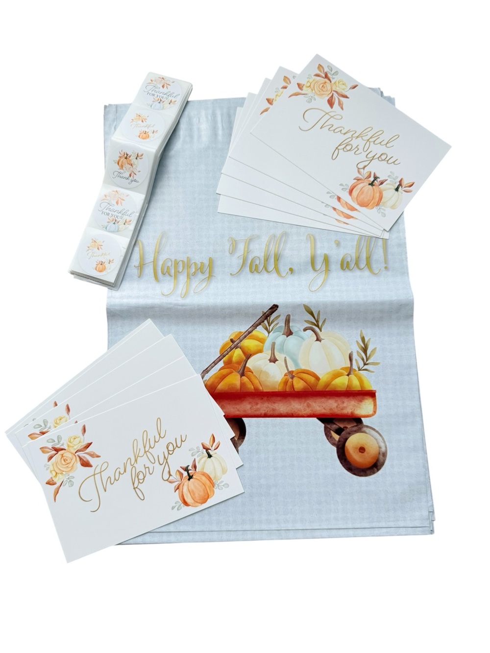 30 Pc Fall Reseller Bundle 10” × 13” Poly Mailers Thank You Cards & Stickers